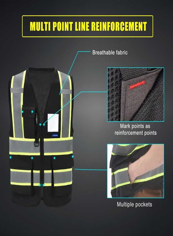 AYKRM 4XL 5XL black reflective vest High Visibility Reflective Safety Vest for Men with Pockets Zipper ANSI/ISEA Standards - Image 5